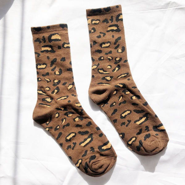 Prrrfect Leopard Print Socks | Coffee