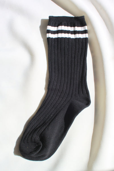 Saucy Striped Crew Socks | Black