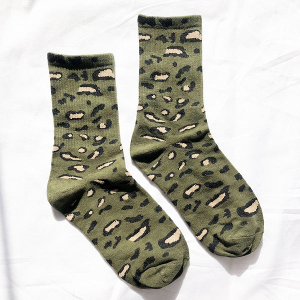 Prrrfect Leopard Print Socks | Green