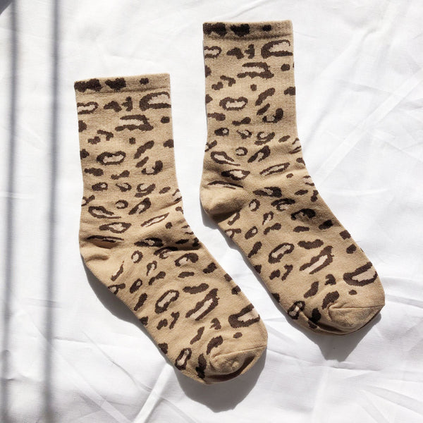 Prrrfect Leopard Print Socks | Khaki