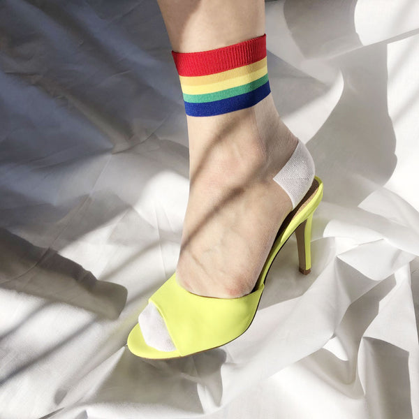 C-Thru Socks | Rainbow/White in heels