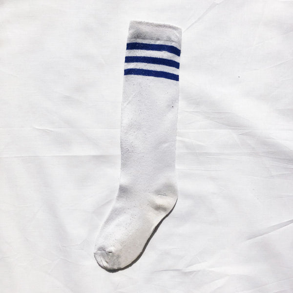 High-Cut Stripe Socks | Blue Stripe Flat Lay