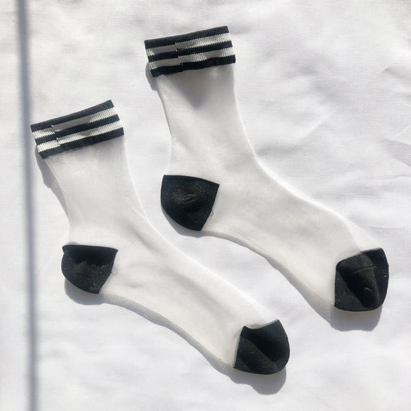 C-Thru Socks | Black/White Flat Laying