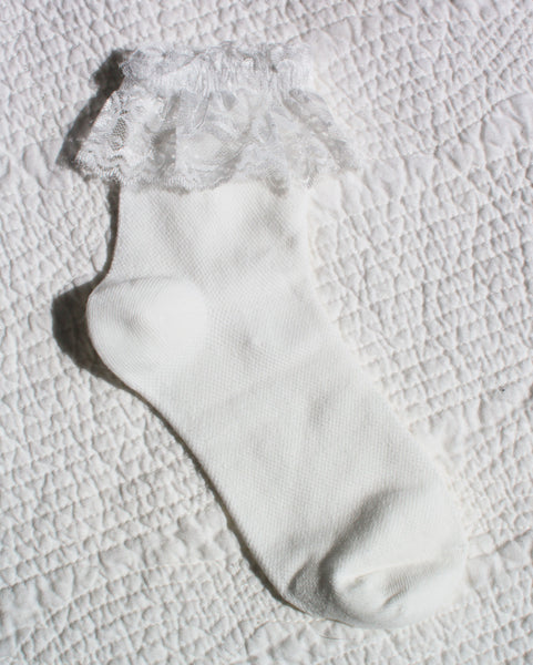 Lace Cuff Socks | White