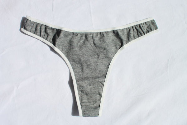 Super Sporty Contrast Trim Thong | Gray/White front