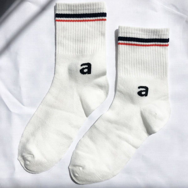 Harajuku Vintage Crew Socks | Letter "a" flat laying