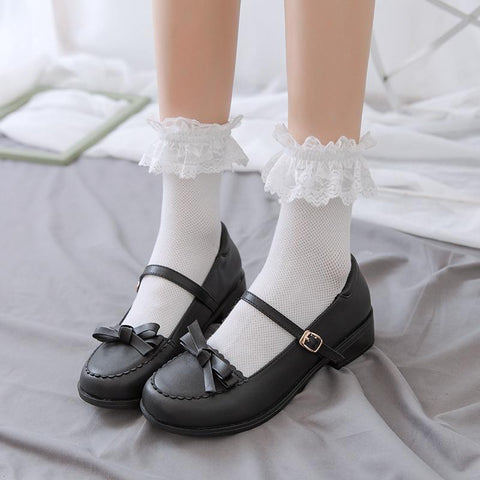 Lace Cuff Sock | White with Mary Janes
