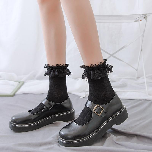 Lace Cuff Socks | Black with Mary Janes
