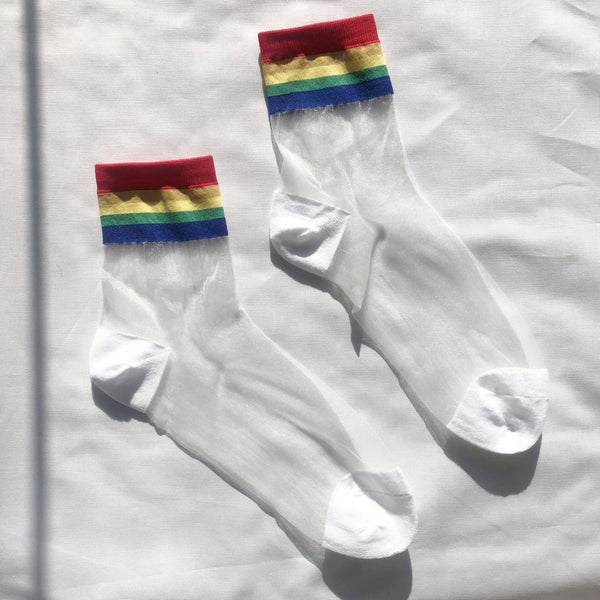 C-Thru Socks | Rainbow/White Flat Laying